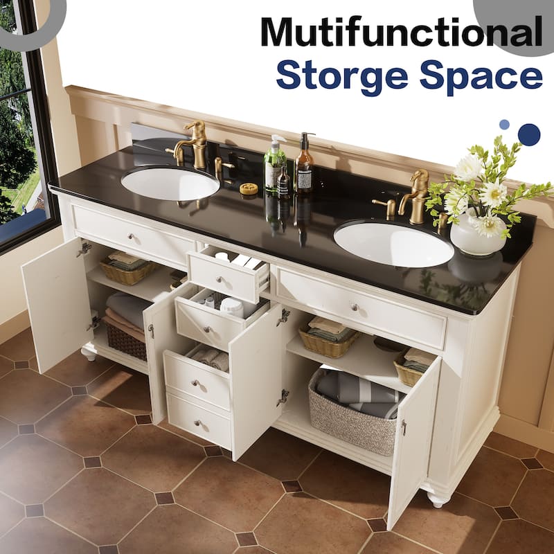 72-Inch Two-Tone Solid Wood Double Sink Bathroom Vanity – Modern Contrast Design with Ample Storage