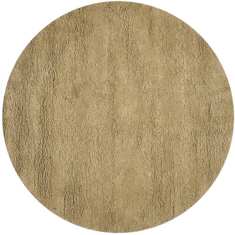 SAFAVIEH Handmade Imani Classic Shag Sinaida Solid Wool Rug - 8' x 8' Round - Khaki - Round