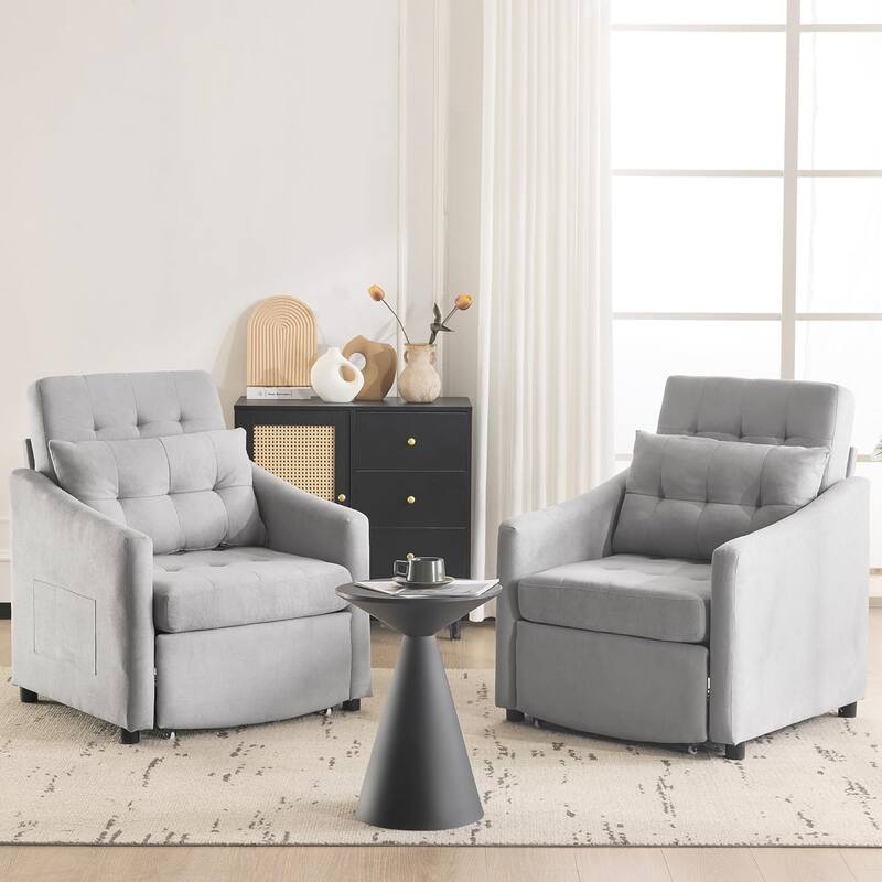 Bezseller Convertible Sofa Bed Chair, 3-in-1 Sleeper Chair with Storage Drawer, Light Gray