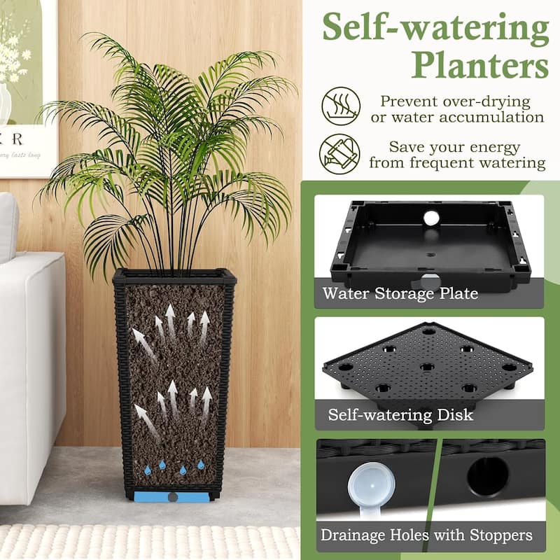 Set of 2 Outdoor Wicker Flower Pot 23'' Tall Planters w/ Drainage Hole