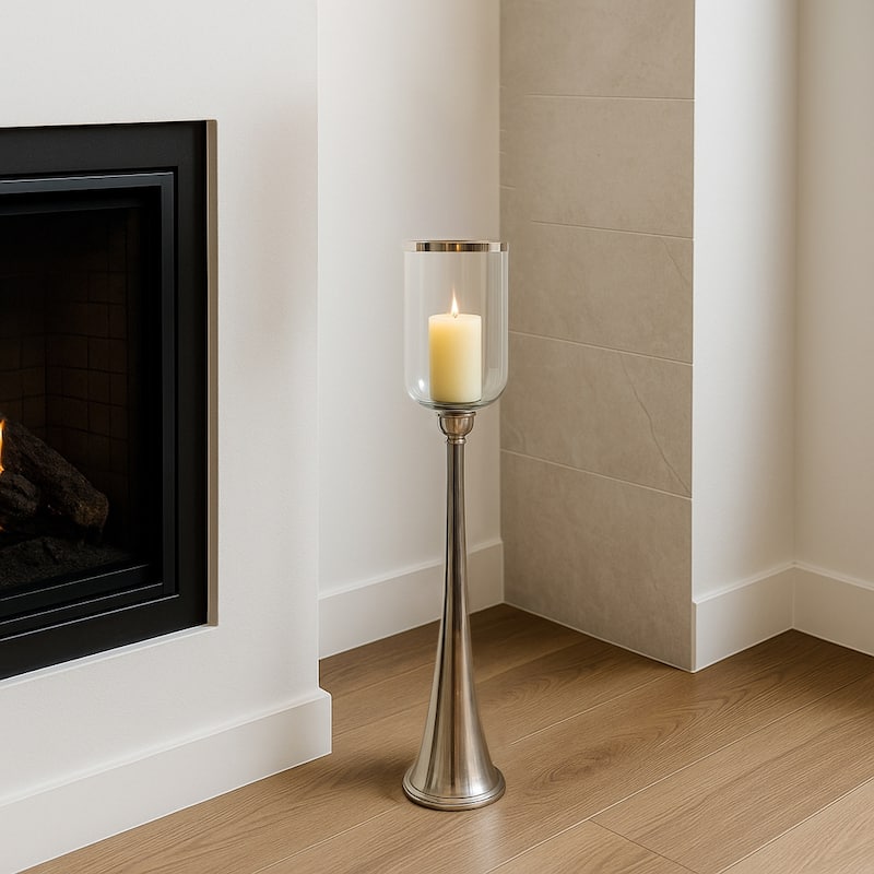 Modern Metal and Glass Floor Candle Stand for Pillar Candles