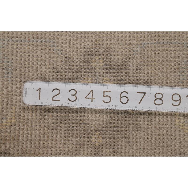 Geometric Beige Oushak Indian Area Rug Hand-Knotted Wool Carpet - 7'10"x 9'10"
