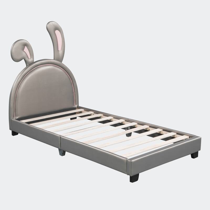 Twin Size Upholstered Leather Platform Bed