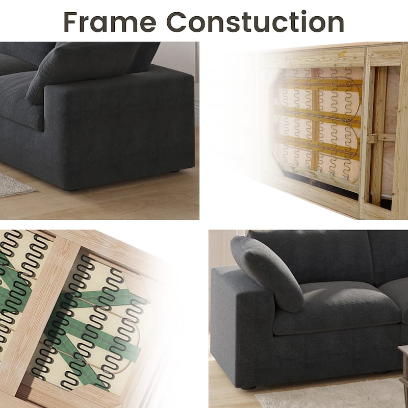 Large Down Filled Corner Sectional Sofa Couch with Ottoman for Living Room Set Linen Cloud Sectional Couches