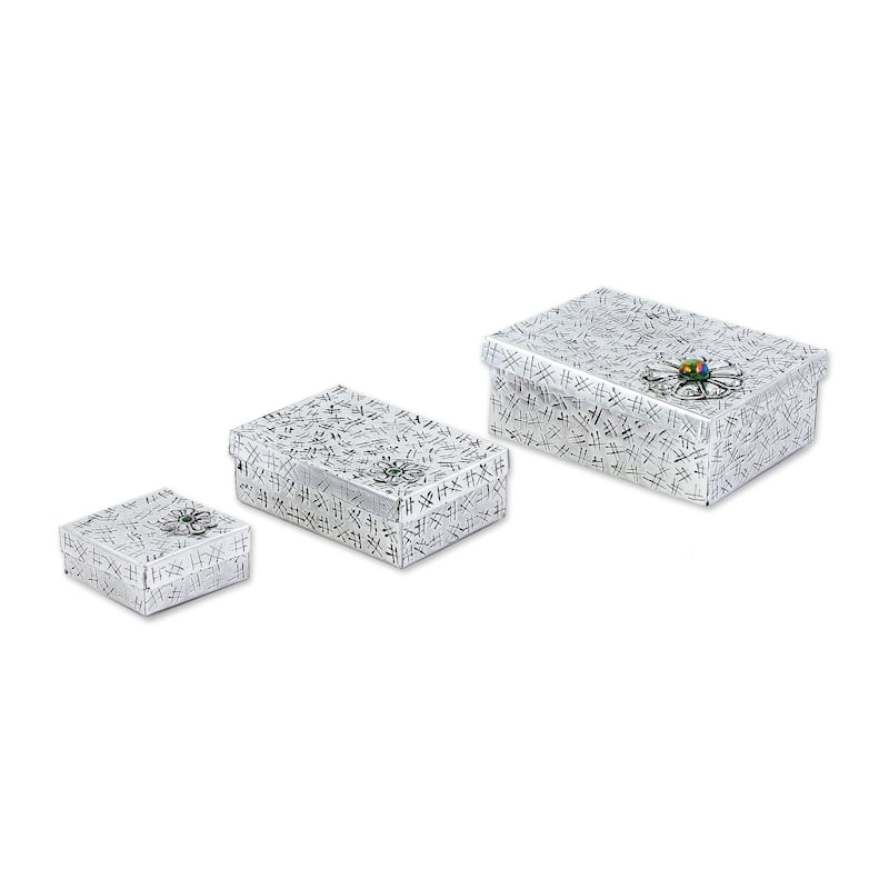 Novica Handmade Merry Gifts Aluminum Repousse Decorative Boxes (Set Of 3)