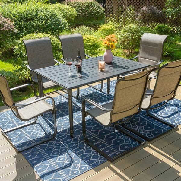 7Piece Patio Dining Sets , 6 Textilene Fabirc Chairs and 1 Metal Table