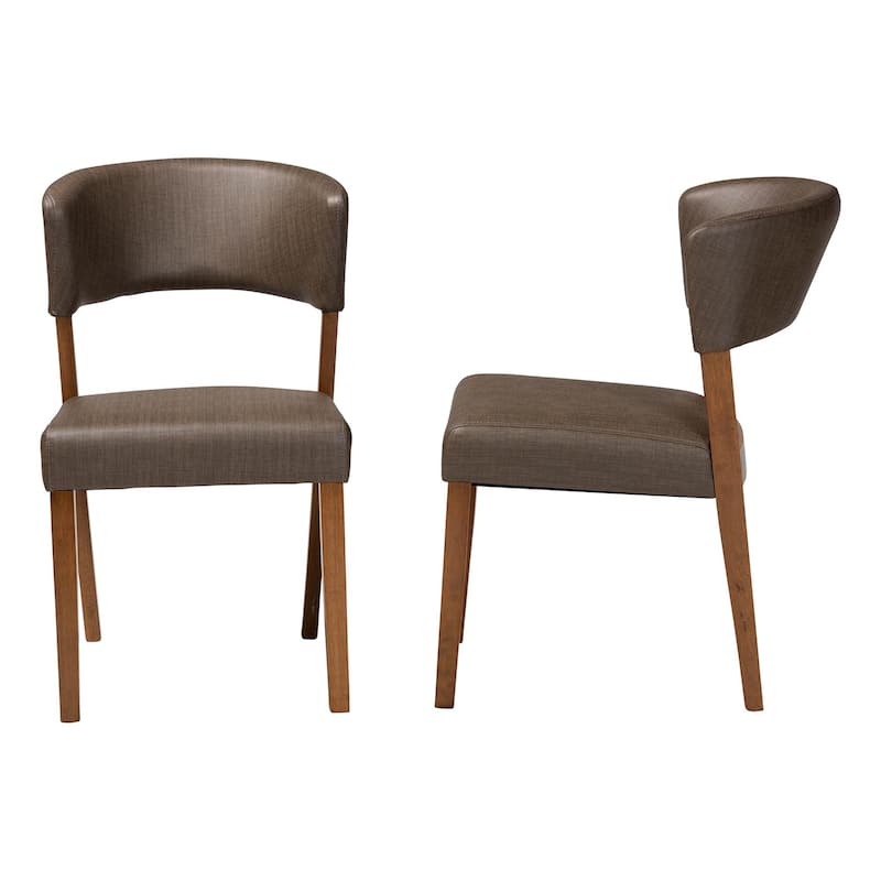 Baxton Studio Montreal Mid-century Dark Walnut Wood Grey Faux Leather Dining Chairs