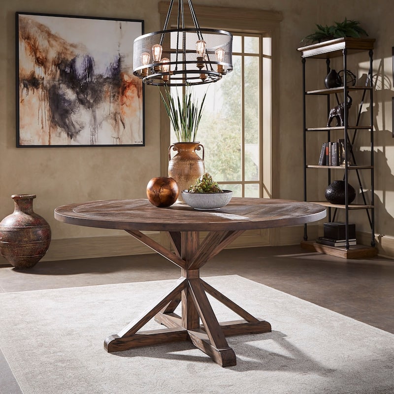 Krakova Rustic X-Base Round Pine Wood Dining Table