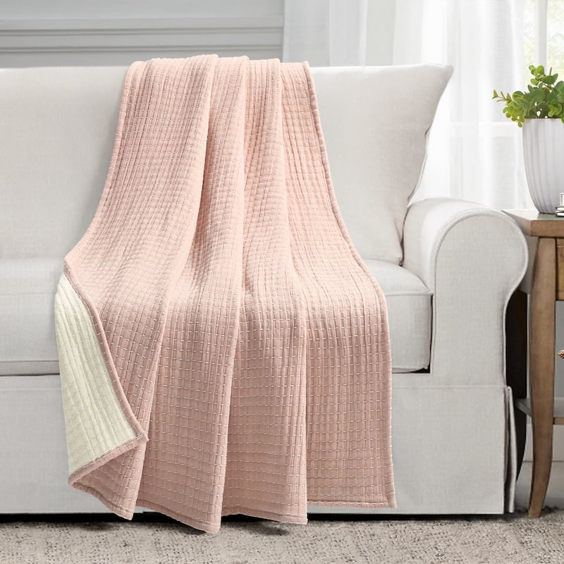 Lush Decor Solid Kantha Pick Stitch Yarn Dyed Cotton Woven Throw Blanket - Blush