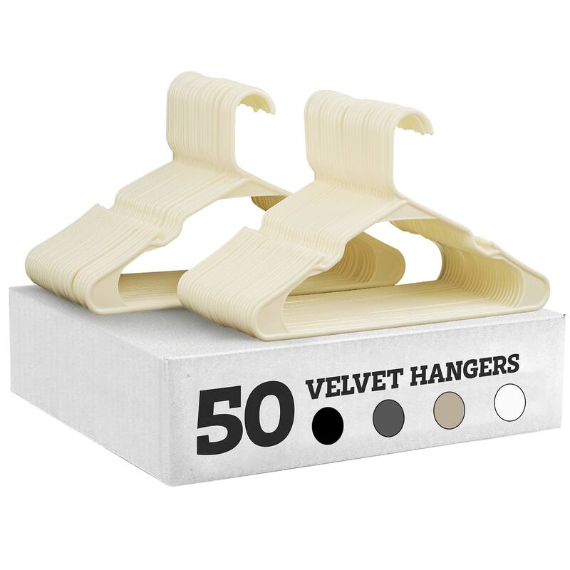Javlergo 25/50 Pack Plastic Hanger, Space Saving, Sturdy Heavy Duty Clothing Notched Hangers - 50 Pack - Beige