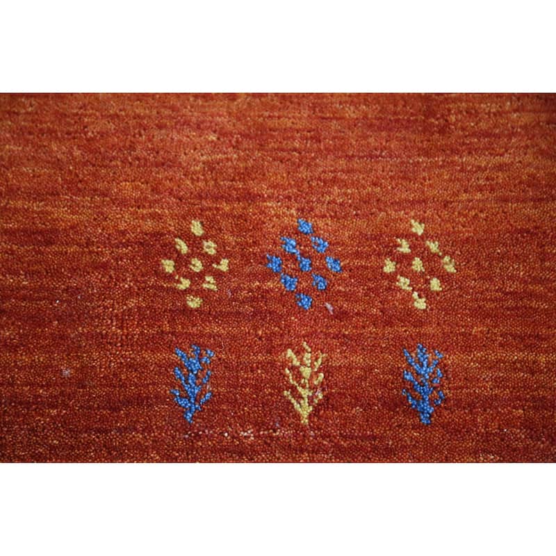 Tribal Orange Gabbeh Indian Rug Hand-Knotted Wool Carpet - 4'0" x 5'10"