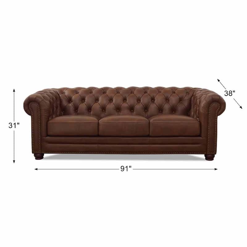 Hydeline Aliso Top Grain Leather Chesterfield Sofa with Feather, Memory Foam and Springs