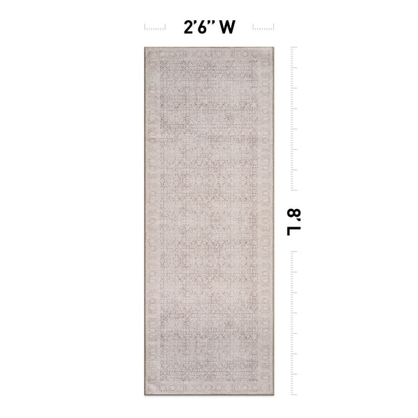dimension image slide 15 of 27, Vintage Washable Rug – Low Pile with Subtle Pattern, Perfect for Neutral Spaces in Living Room, Entryway, or Bedroom