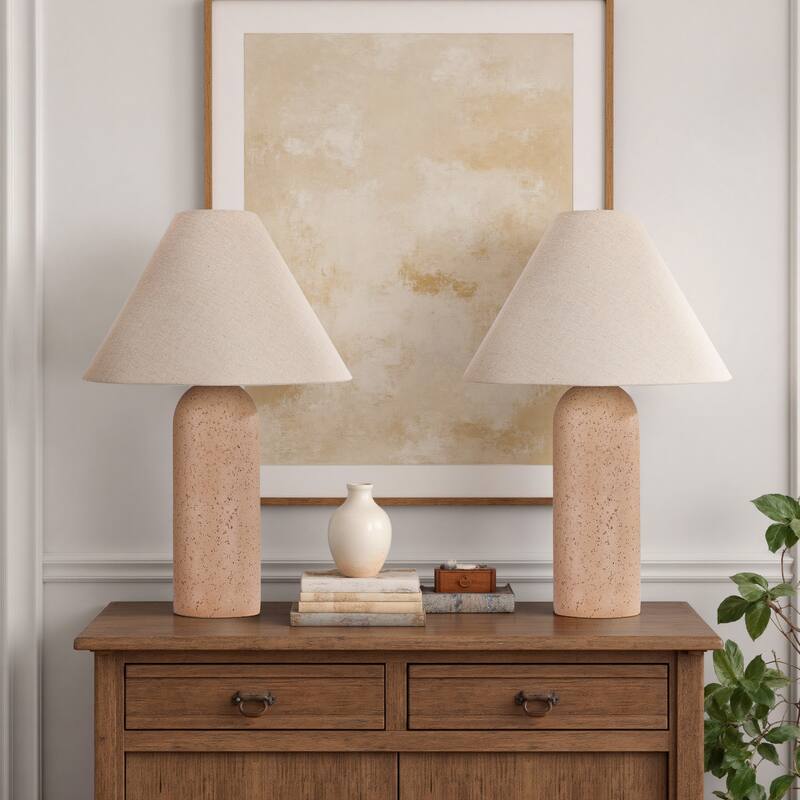 Ceramic Table Lamp with Drum Linen Shade - Empire-2 Pack - Soil
