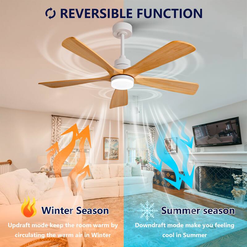 52" Ceiling Fans With Lights and Remote Control, Dimmable LED, 5 Solid Wood Blades,for Bedroom, Living Room - 52 Inches
