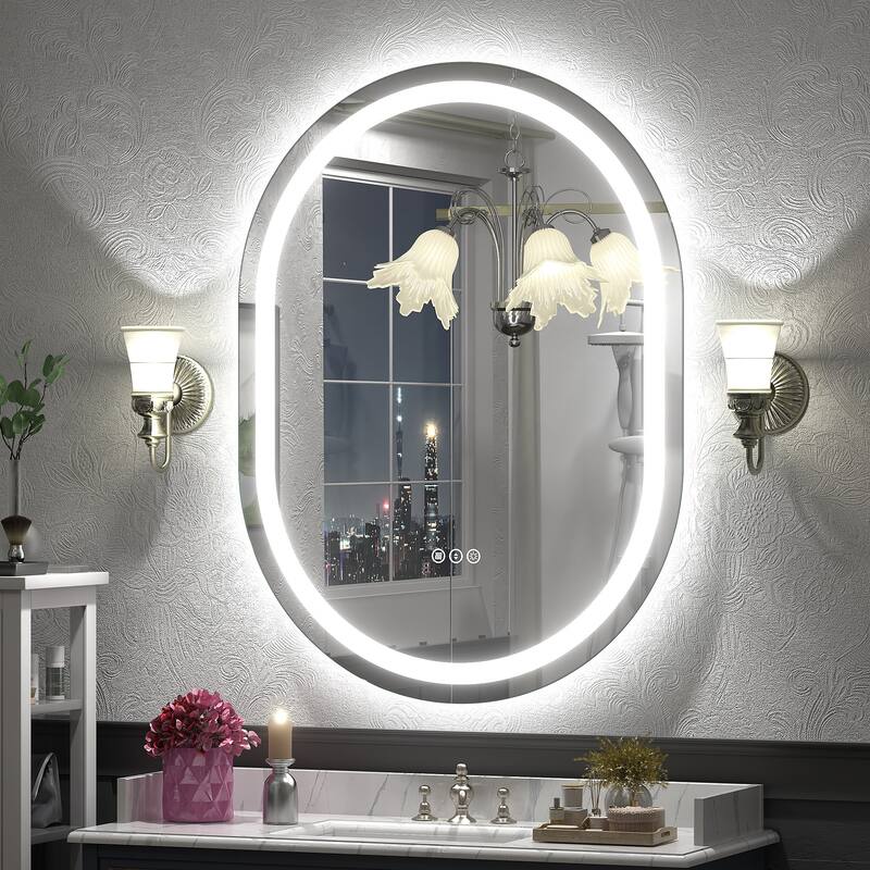 UL Certified Oval LED Lighted Anti-fog Wall Bathroom Vanity Mirror - 40"x30" - Front and back light