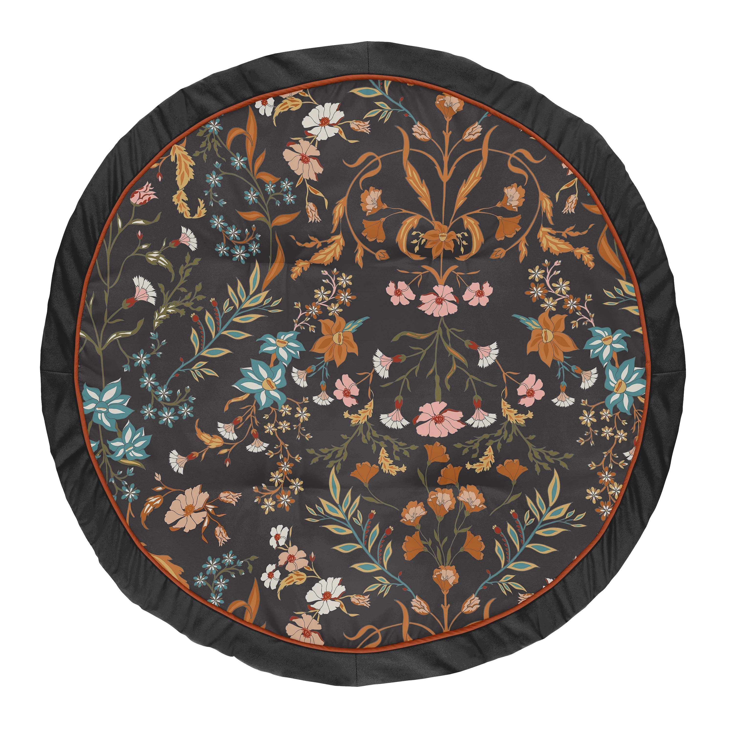 Sweet Jojo Designs Boho Wildflower Vintage Floral Girl Baby Tummy Time Playmat Black Orange Teal Bohemian Farmhouse Cottagecore