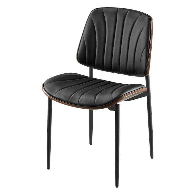 Black Mid-Century PU Leather Bentwood Dining Chair Set with Metal Legs