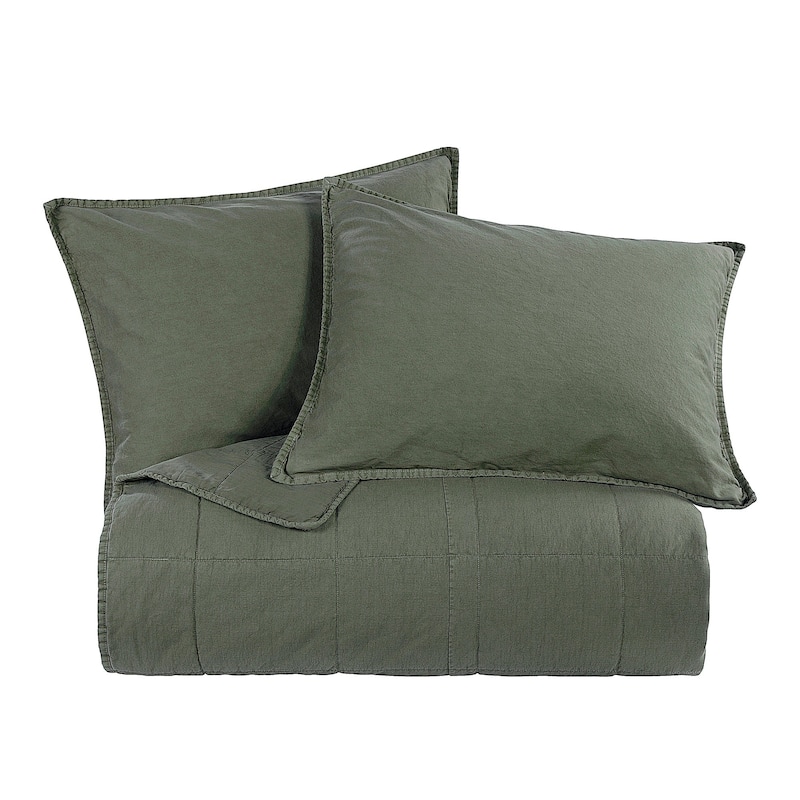 HiEnd Accents Stonewashed Cotton Canvas Quilted Vintage Chic 3 Piece Coverlet Set