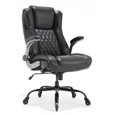 High Back Office Chair Lifting Headrest Flip Arms Built-in Adjustable Lumbar Support,Executive Computer Desk Chair