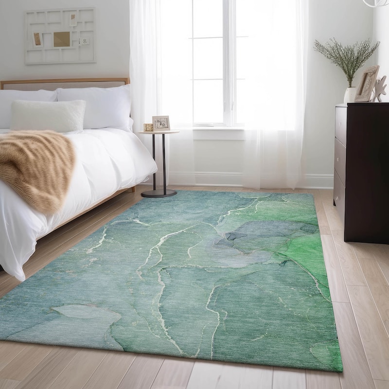 Premium Washable Super Soft Abstract Contemporary Mayfield Rug - Teal - 10' x 14' - Rectangle
