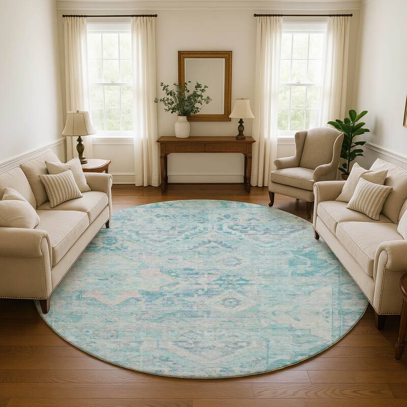 Premium Washable Super Soft Boho Global Mayfield Rug - Teal - 8' x 8'