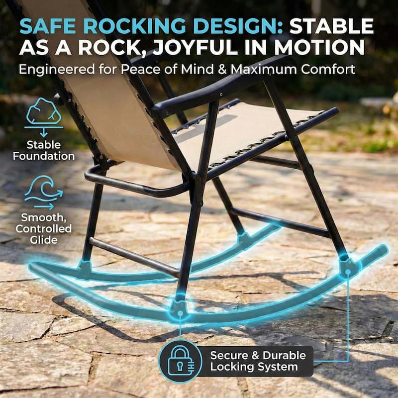Patio Set of 2 Folding Leisure Rocking Chair Set, Durable Weather-Resistant Construction
