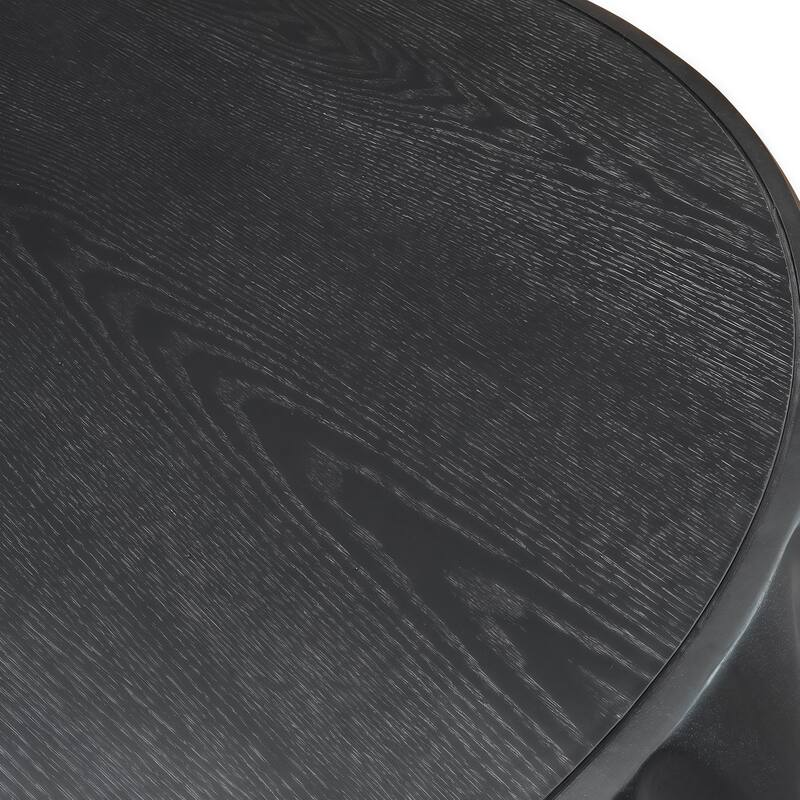 31.5" Round Coffee Table with Sculptural Design, Solid Wood Carved Drum Center Table Luxury End Side Table with Sturdy Base