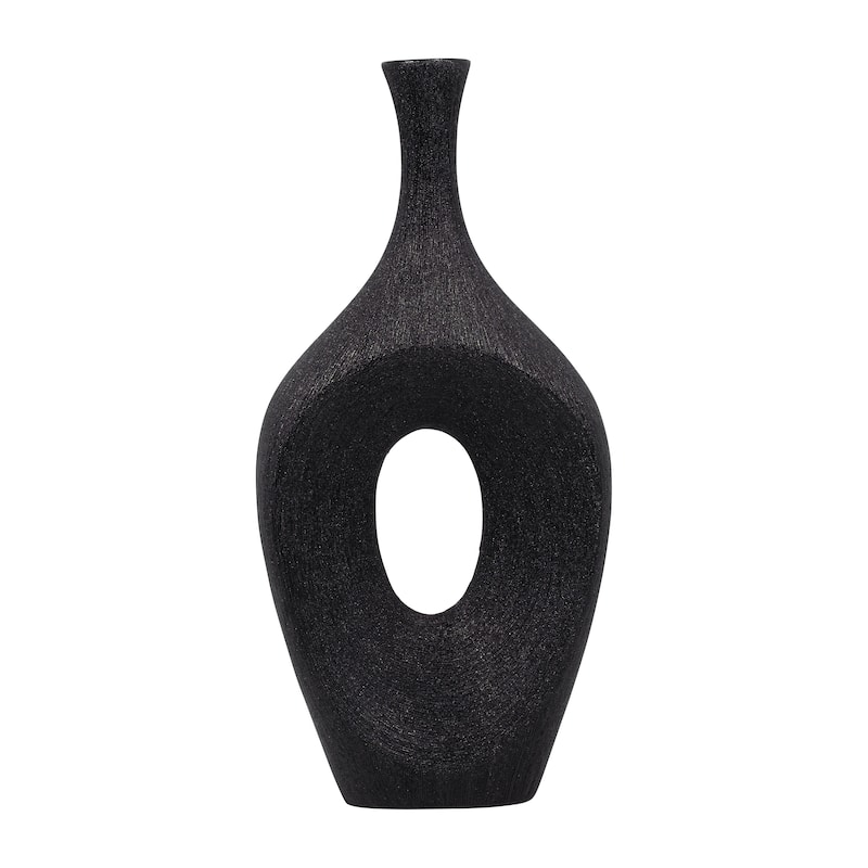Sagebrook Home Ceramic 19" Open Cut Vase, Oval, 19"H - Beaded Black