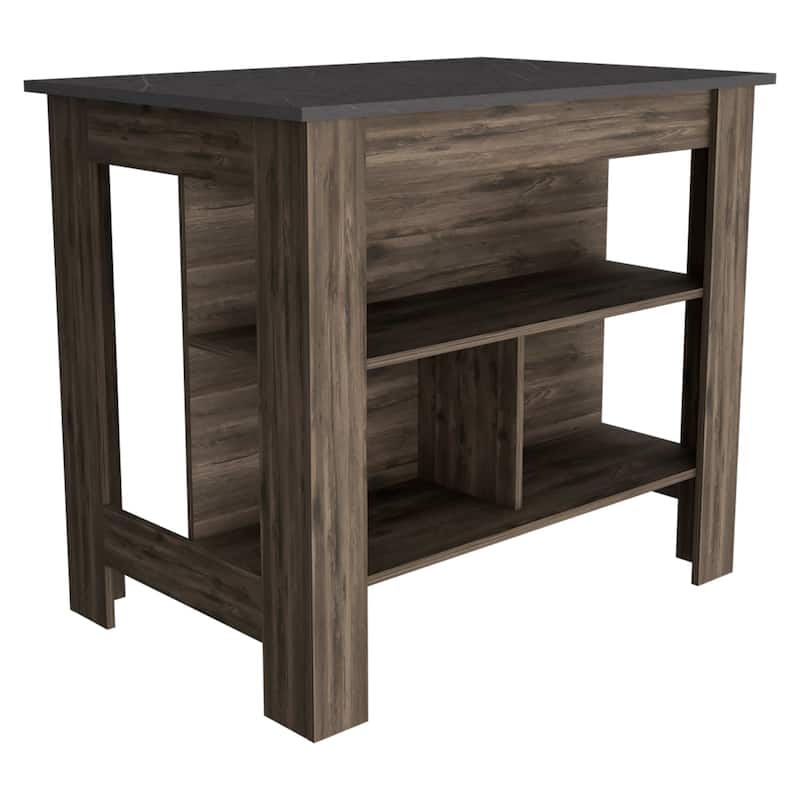 TUHOME Cala 3-Shelf Wooden Casual Kitchen Island - Dark Brown, Onyx