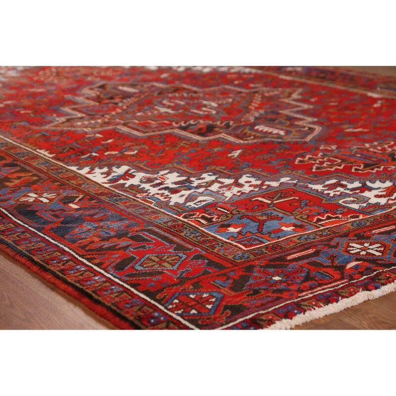 Hand Knotted Oriental 100% Wool Carpet Traditional Medallion Red Heriz Area Rug - 9' 1'' X 6' 10''