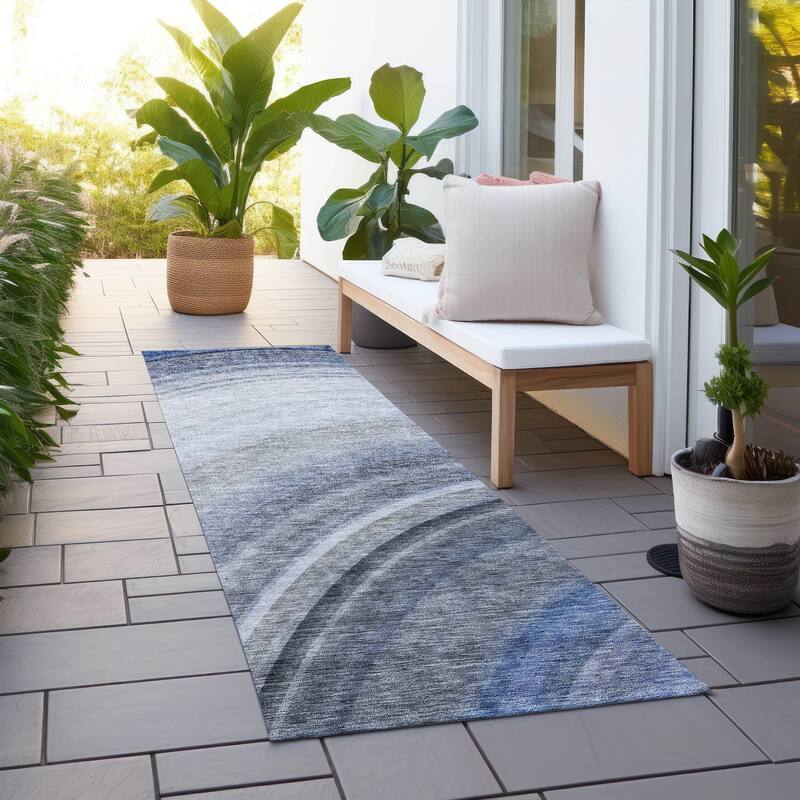 Machine Washable Indoor/ Outdoor Chantille Abstract Wave Rug