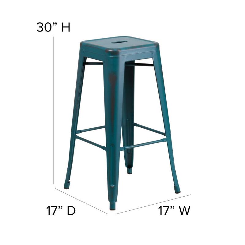 30" High Backless Distressed Metal Indoor-Outdoor Barstool - Patio Chair