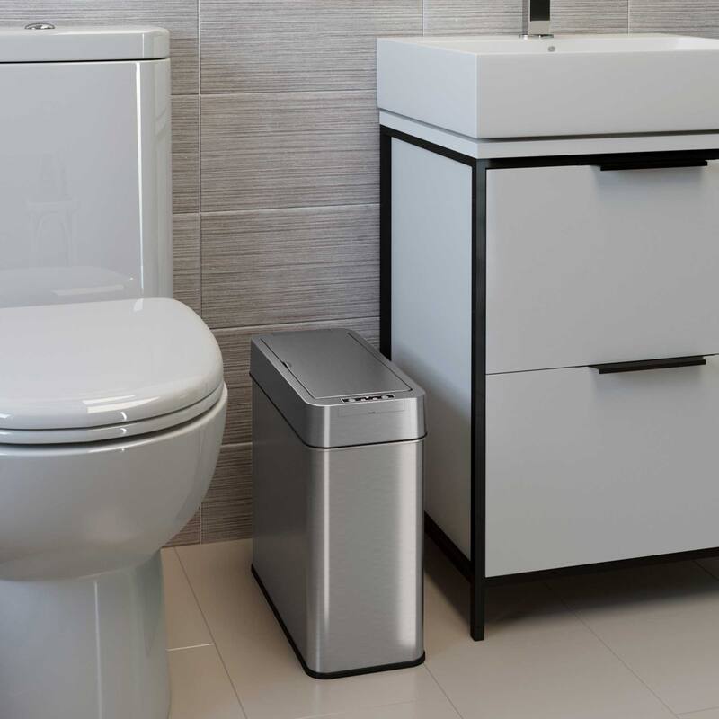 iTouchless 4 Gallon / 15 Liter Slim Stainless Steel Sensor Bathroom Trash Can (Right) with Odor Filter