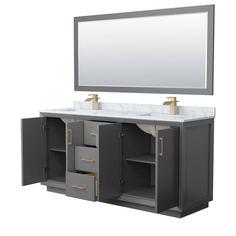 Strada 72-Inch Double Vanity Set, Carrara Marble Top, 70-Inch Mirror