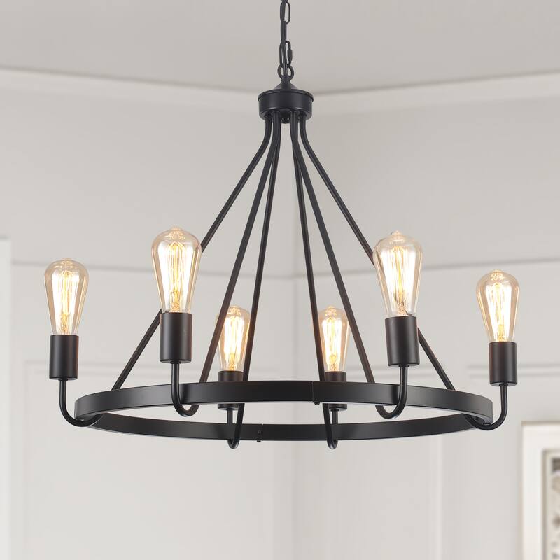 6-Light Candlestick Circle Wagon Wheel Foyer Chandelier Linear Island Chandelier Lighting for Dining Room