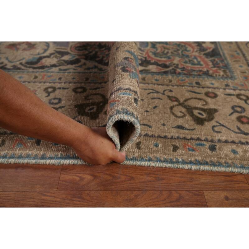 Purple Tabriz Vintage Persian Rug Handmade Wool Carpet - 9'8" x 12'8"