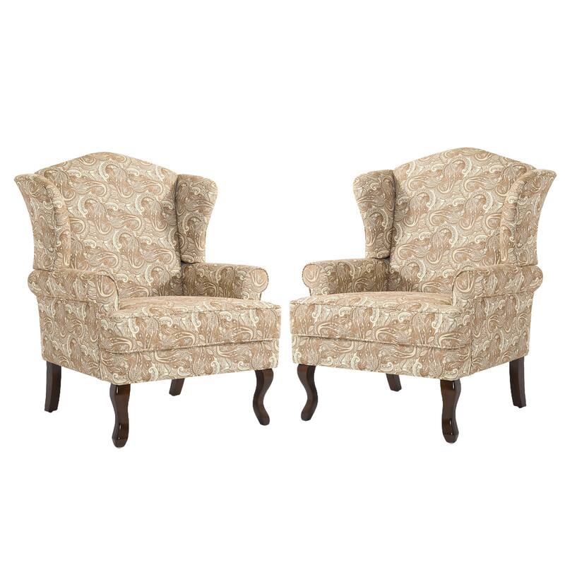 2 Set Modern Upholstery Wingback Accent Chair