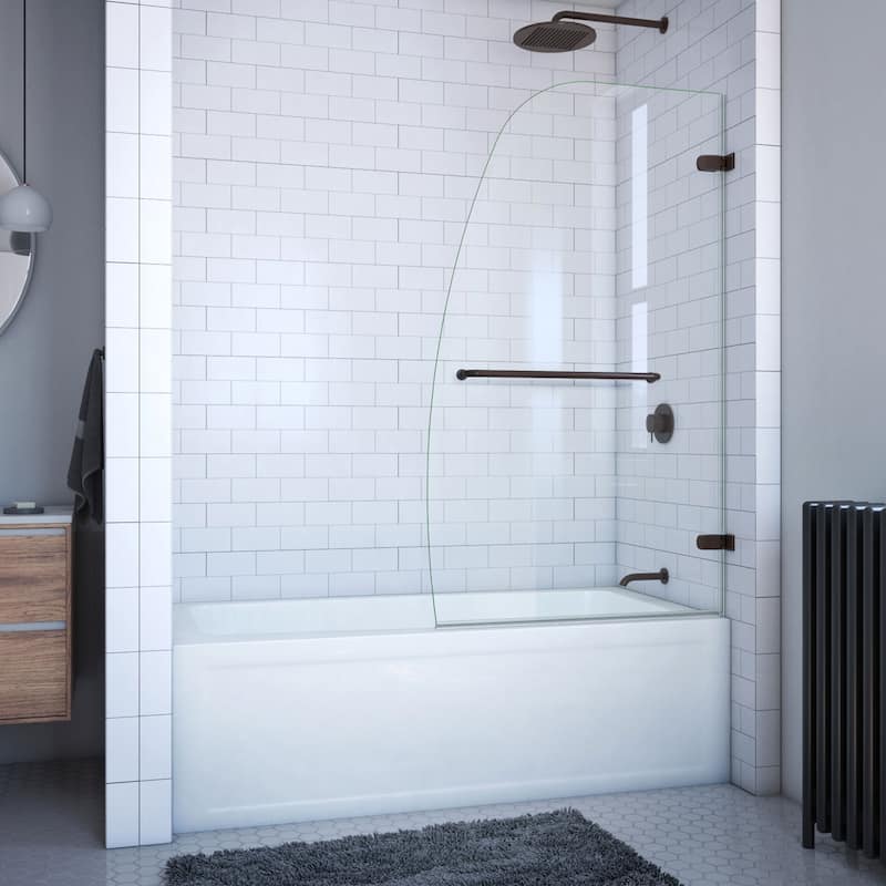DreamLine Aqua Uno 34 in. W x 58 in. H Frameless Hinged Tub Door - 34.31" W - 34.31" W - Oil Rubbed Bronze