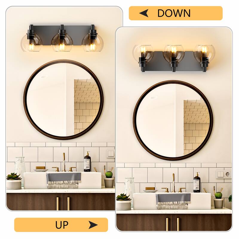 Bathroom Vanity Light,Modern 3-Light Bathroom Lighting Fixtures Over Mirror with Clear Glass Shade and Metal Base - Black