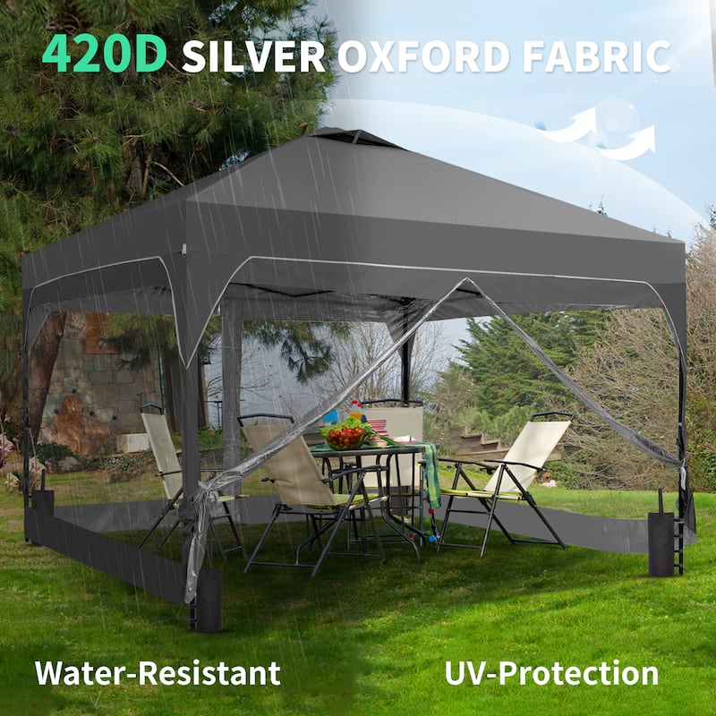 Ainfox 12x12FT Pop Up Canopy Tent with One Push Setup, Gazebo with 4 PVC Transparent Sidewalls