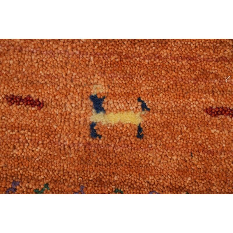 Hand Knotted Oriental 100% Wool Carpet Tribal Animal Pictorial Oranges & Rust Gabbeh Area Rug - 8' 0'' X 7' 10''