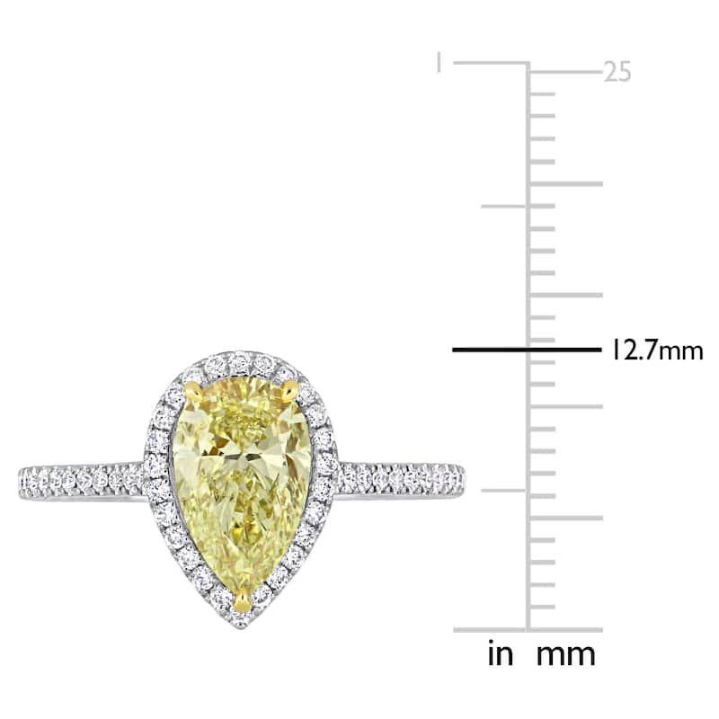 Miadora 1-3/4ct TDW Pear and Round-Cut Diamond Halo Ring in 14k White and Yellow Gold