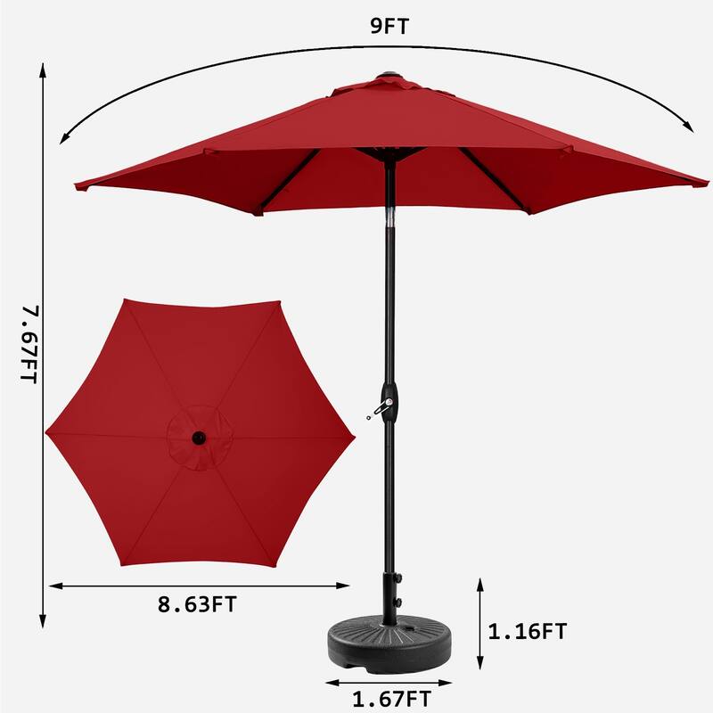9FT Patio Umbrella Outdoor Umbrella with Tilt and Crank with Base