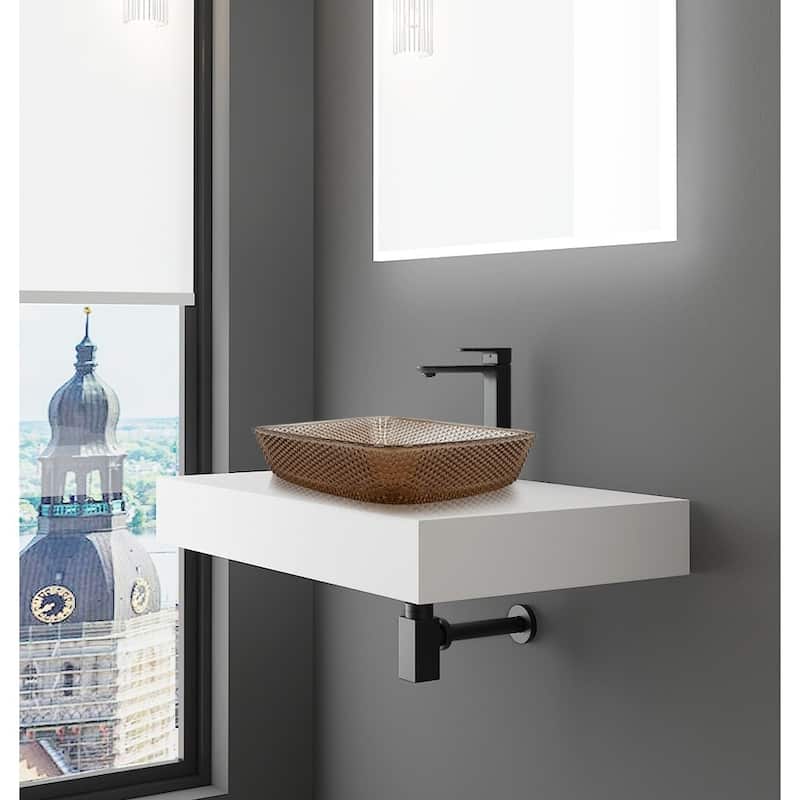 Decorative 16" Square Crystal Vessel Sinks With White Base