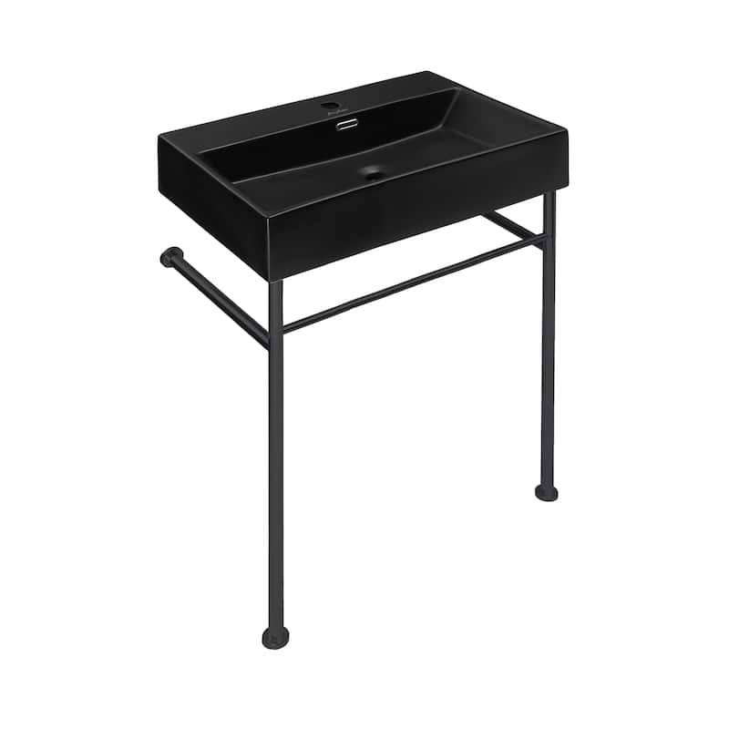 Reims 24 Ceramic Console Sink Matte Black Basin Black Legs - 16.55" x 35.45" 24" - 16.55" x 35.45" 24" - Black