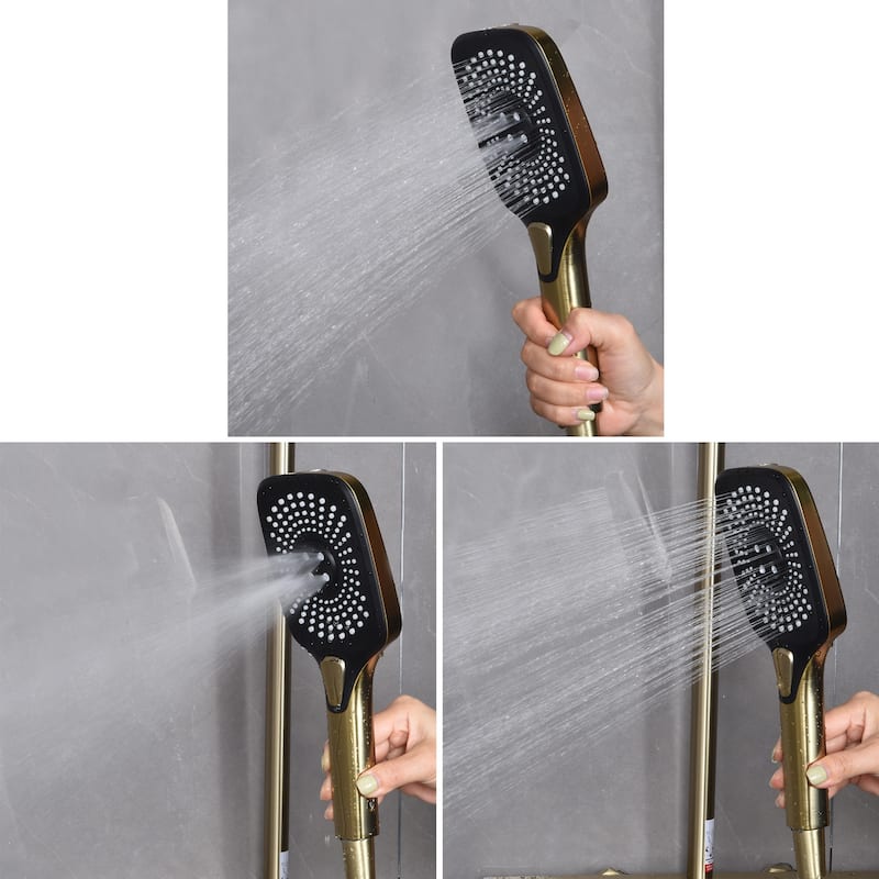 Exposed Pipe Tub and Shower System with Hand Shower Brass Thermostatic Brass Wall Mount Complete Shower Faucet with Tub Spout