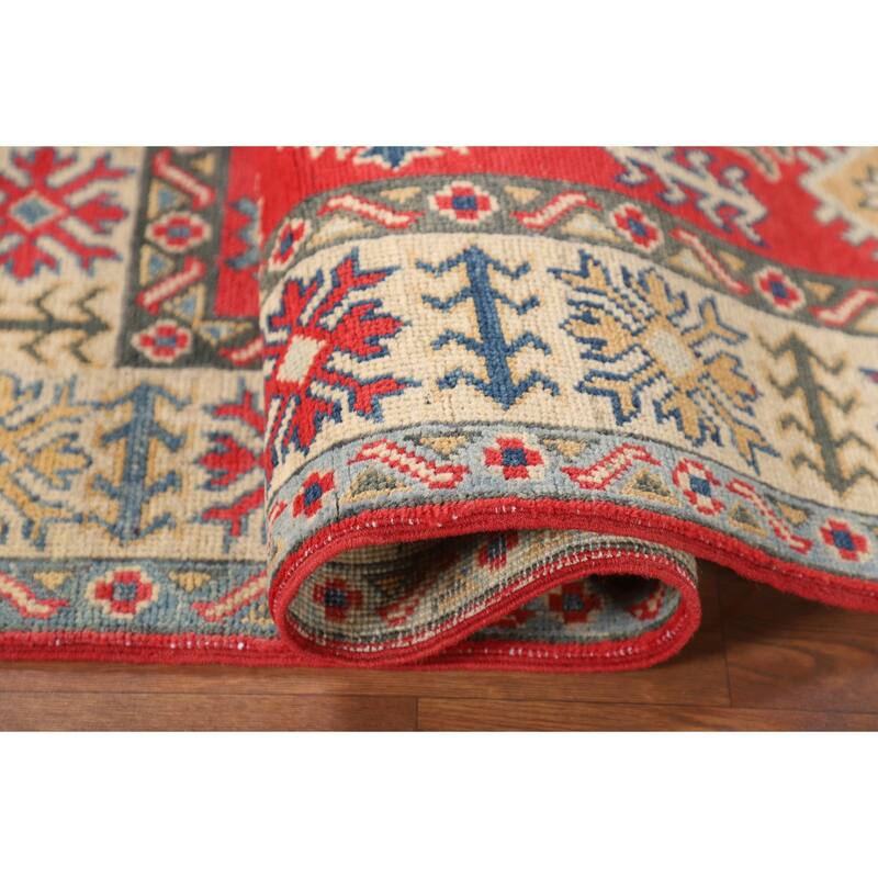 Kazak Accent Rug Handmade Traditional Red Wool Carpet - 3'2" x 4'11"