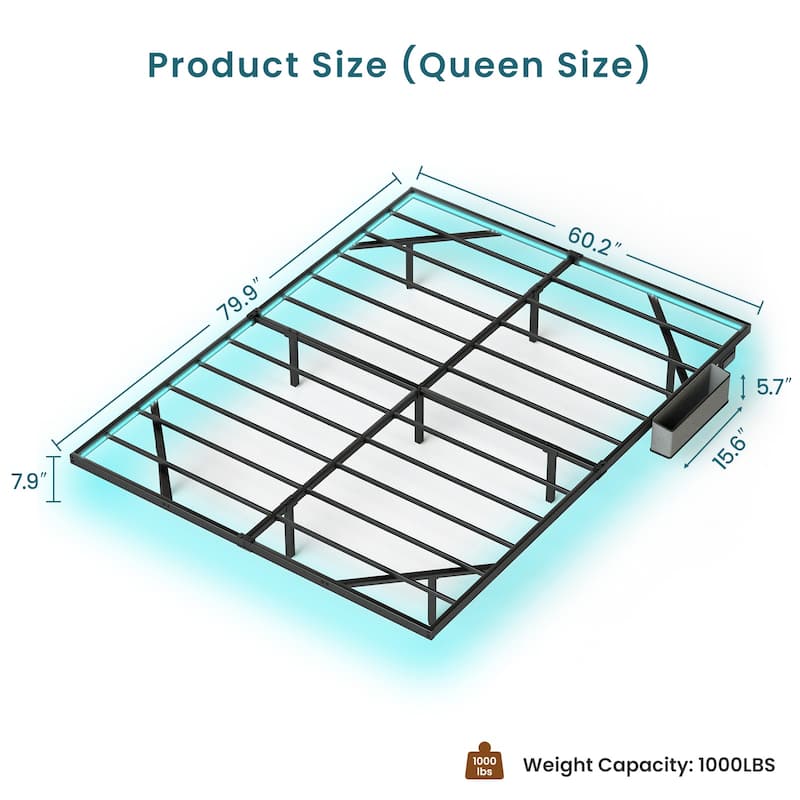 Floating Bed Frame with LED Lights & Charging Station