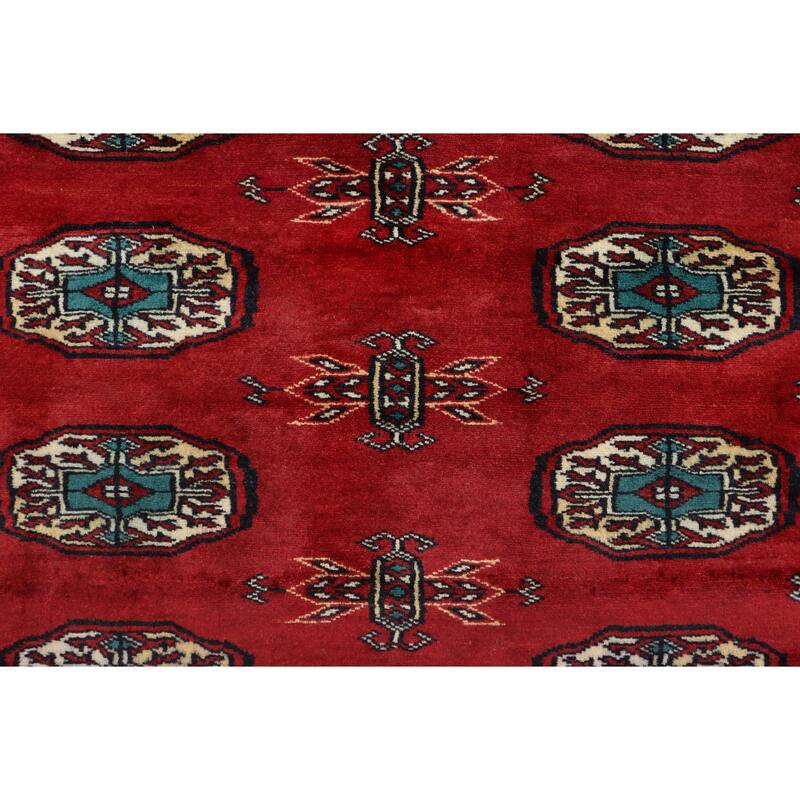 Tribal Bokhara Hail Red/Green Hand Knotted Wool Rug - 4'3'' x 6'3''
